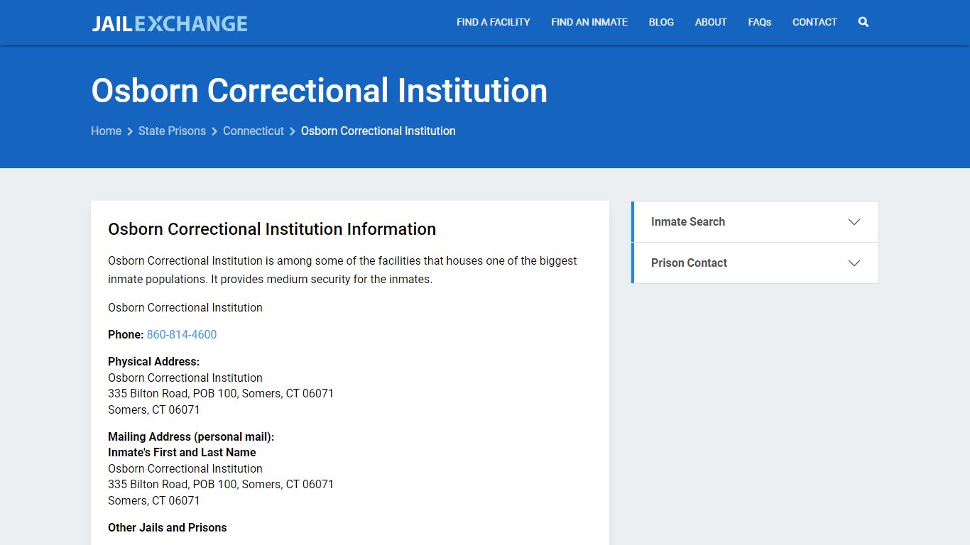 Osborn Correctional Institution Inmate Search, CT - Jail Exchange